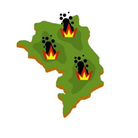 War in Nagorno-Karabakh. Map of conflict. Bomb blast and bombardment. Infographics and Caucasus crisis between Armenia and Azerbaijan. Flat cartoonのイラスト素材