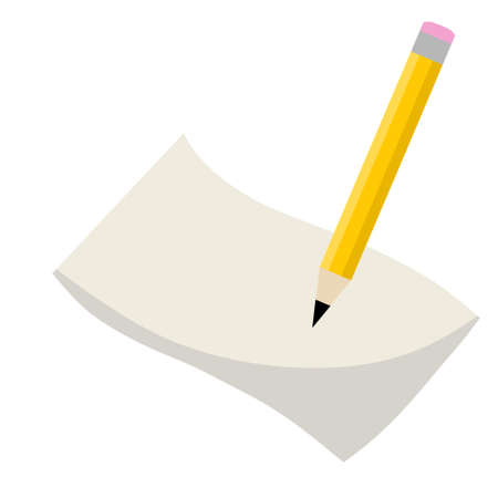 Pencil and paper. The entry in the notebook. Writing and stationery. Icon of the lesson. Blank sheet. Flat cartoon illustrationのイラスト素材