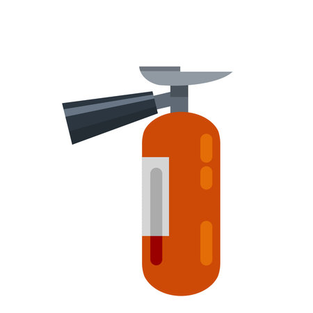 Extinguisher. Fireman tool. Red cylinder. Flat cartoon illustrationのイラスト素材