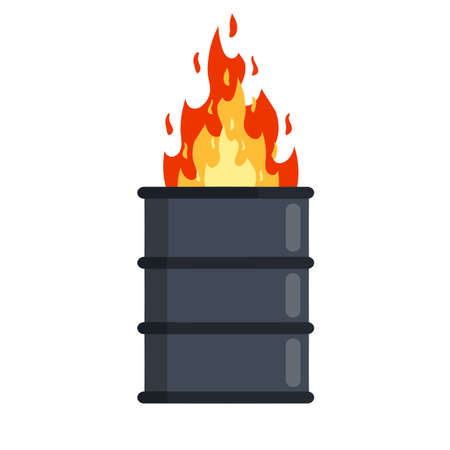 Burning barrel. Trash can and fire. The problem of urban Homelessness and poverty. Flat cartoon isolated on whiteのイラスト素材