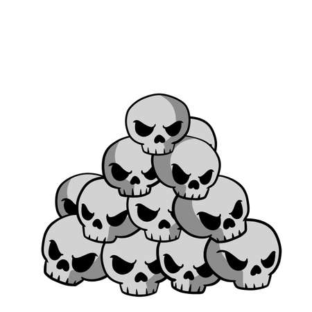 Lots of skulls. Element of Halloween and scary cemetery. Pile of Dead head. Symbol of death and danger. Cartoon doddle illustrationのイラスト素材