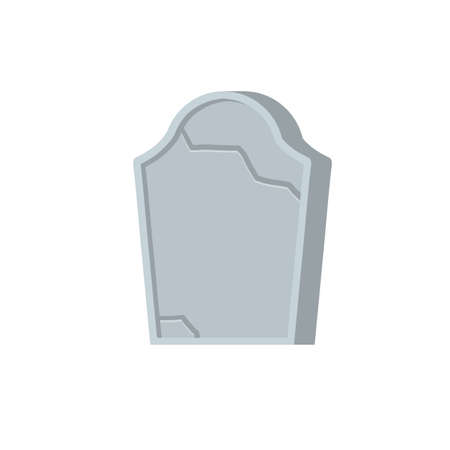 Gravestone or tombstone. Element of Halloween and death. Grave in cemetery. Funeral and burial. Old Stone with crack. Flat cartoon isolated illustrationのイラスト素材