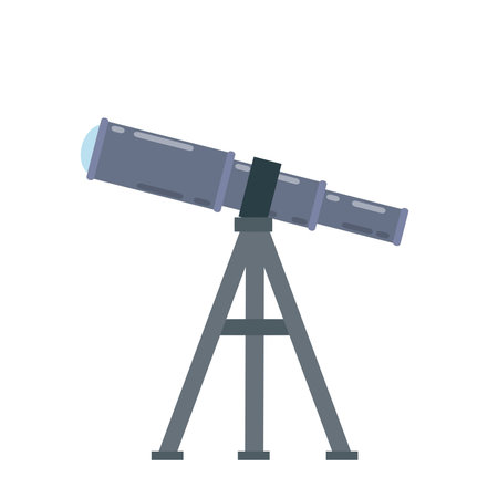 Telescope. Magnifying glass on tripod for discovery stars. Element of astronomy and science. The modern spyglass. Cartoon flat illustration isolated on whiteのイラスト素材