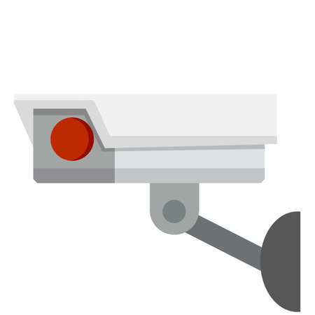 Video surveillance camera. Cartoon flat illustration. Fixation in the wall. White CCTV device with blue lens. Security footage set. safety and securityのイラスト素材