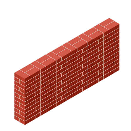 Illustrazione per Red brick wall of house. Element of building construction. Stone object. Isometric illustration. Symbol of protection and security - Immagini Royalty Free