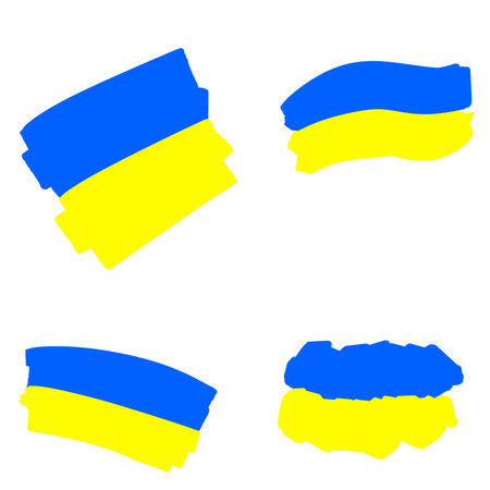 Flag of Ukraine. Eastern european. Stylized icons. Brush texture. Yellow and blue national symbol. Flat cartoonのイラスト素材
