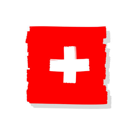 Flag Of Switzerland. Red and white symbol of the state. Alpine European country.のイラスト素材