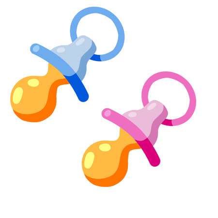 Children dummy. Pacifier set for boy and girl. Kid toy. Nipple for newborns. Flat cartoon...