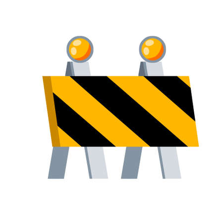 The road barrier. Parking fence. Striped yellow sign. Repair and construction. Warning about danger.のイラスト素材