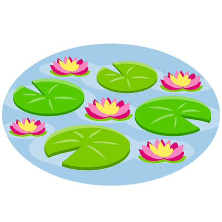 Nenuphars. Water lily or lotus. Plant on lake and blue pond.のイラスト素材