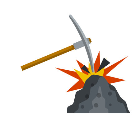 Mining industry. Pick and stone. Miner tool. Pile of minerals isolated on white backgroundのイラスト素材