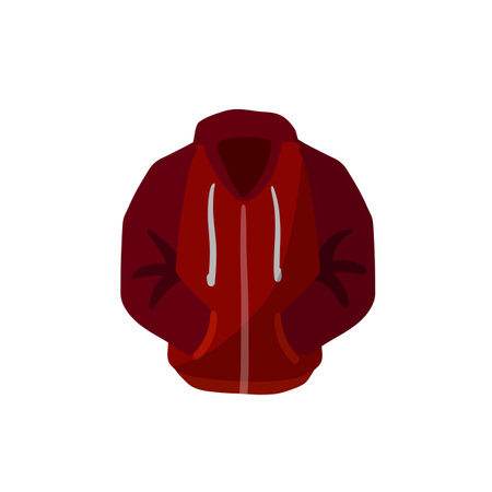 Hoodie with hood. Red Warm clothing. Sweatshirt with handles. Cartoon flat illustration isolated on white backgroundのイラスト素材