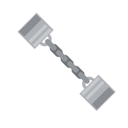 Handcuff. Icon of arrest of offender. Element of police and prisons. Restriction of freedom. Shackles for the hand. Cartoon flat illustration. Gray chainのイラスト素材