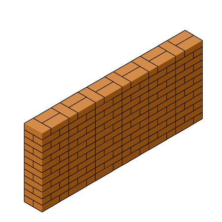 Red brick wall of house. Element of building construction. Stone object. Isometric illustration. Symbol of protection and securityのイラスト素材