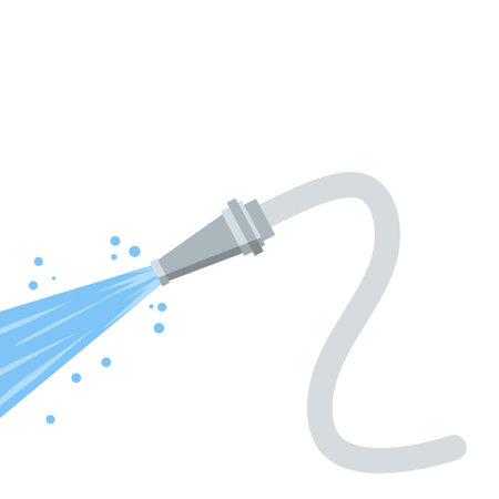 Hose. Jet of water. Fire fighting and watering of the lawn. Gray tube. lat cartoon illustration isolated on whiteのイラスト素材