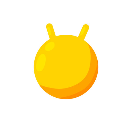 Gymnastic ball. Sports training. Aerobic exercise. Yellow rubber inflatable circle. Flat cartoon illustrationのイラスト素材