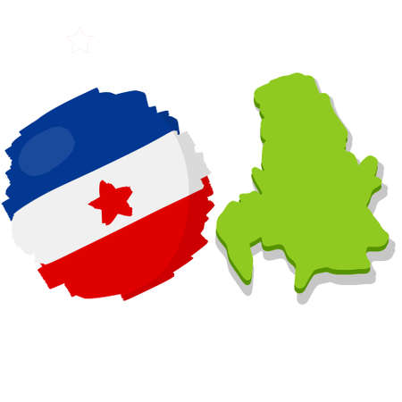 Map and flag of Yugoslavia. Serbia and Montenegro. National White blue red symbol. Geography and history of Europe. Flat cartoonのイラスト素材