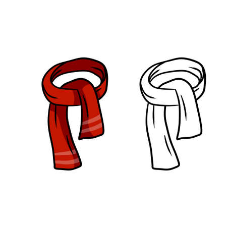 Red scarf. Winter and autumn stylish clothes. Set of cartoon objectのイラスト素材