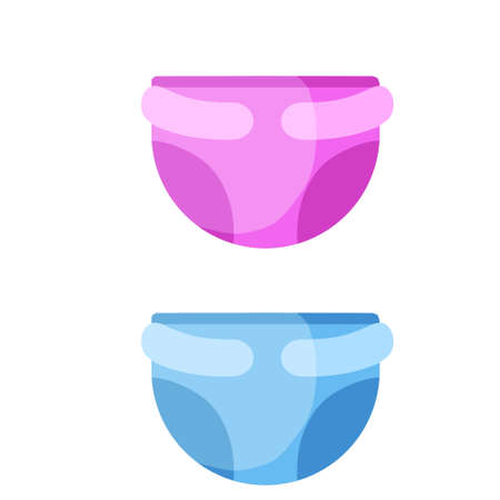 Diaper. Baby pants. Blue and pink hygienic absorbent clothing. Flat cartoon illustration isolated on whiteのイラスト素材