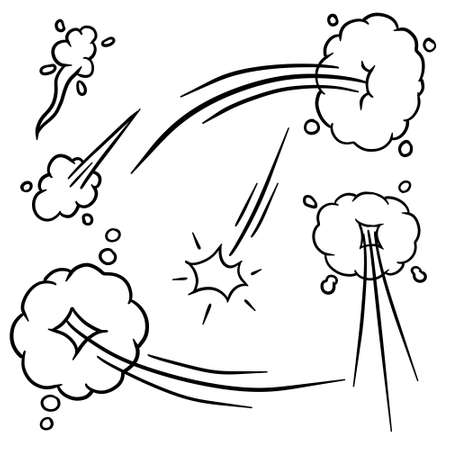Effect of comic speed. Funny cloud of movement. Bubble cloud. Track and trace. Cartoon black and white illustration. Set of Funny smoke and steam.のイラスト素材
