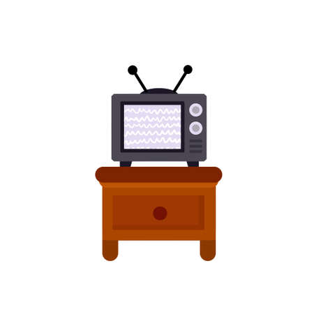 Old TV. Retro appliances with antenna on a small table. Furniture bedside table. An element of the room interior.のイラスト素材