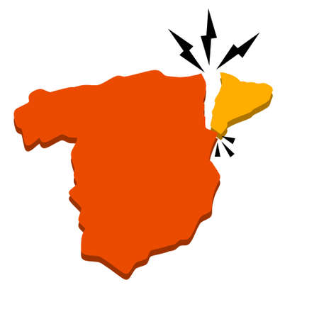 Catalonia on map of Spain. Crack in Territorial structure of European state. Red-orange area. Department of Autonomous Region. Sovereignty and independence.のイラスト素材