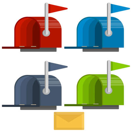 Red mailbox with yellow letter in envelope.のイラスト素材
