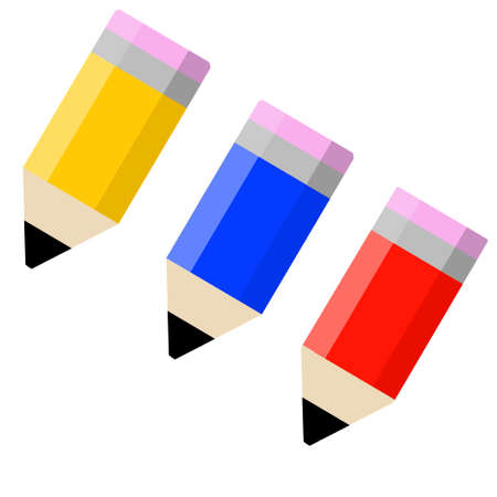 Set of colored pencils. Icon for creativity and drawing. Children Hobbies and entertainment. Red, blue and yellow stationery. Flat cartoonのイラスト素材