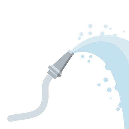 Hose. Jet of water. Fire fighting and watering of the lawn. Gray tube. lat cartoon illustration isolated on whiteのイラスト素材