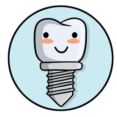 Tooth pin with happy face. Smiling cute character. Dentist element. Dental care and implant. Medical white part with thread for mouth.のイラスト素材