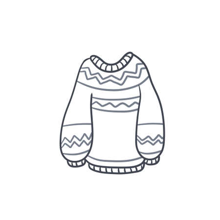 Sweater Warm woolen pullover. Winter clothing. Doodle cartoon illustrationのイラスト素材