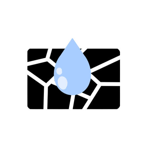 Dryness icon. Blue drop of water. Moisture and humidity. Crack in ground. Broken rectangular surface. Broken pieces. Abstract symbol icon.のイラスト素材