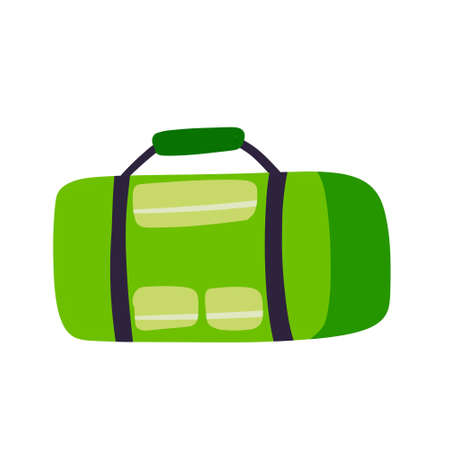 Sports gym bag. Green luggage. Flat cartoon illustrationのイラスト素材