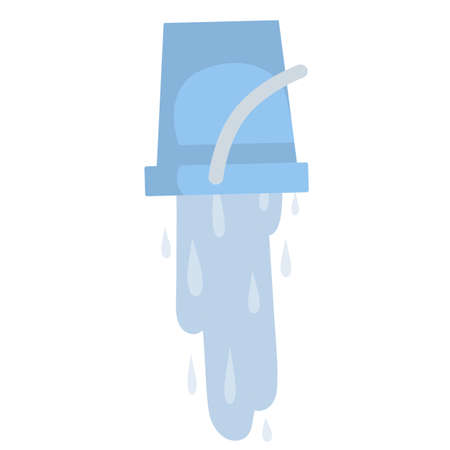 Cleaning the house. Object for washing. Blue puddle on the floor. Liquid pours out. Cartoon flat illustrationのイラスト素材