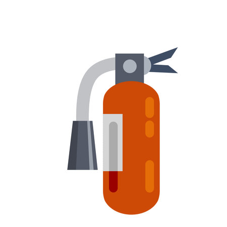 Extinguisher. Fireman tool. Red cylinder. Flat cartoon illustrationのイラスト素材