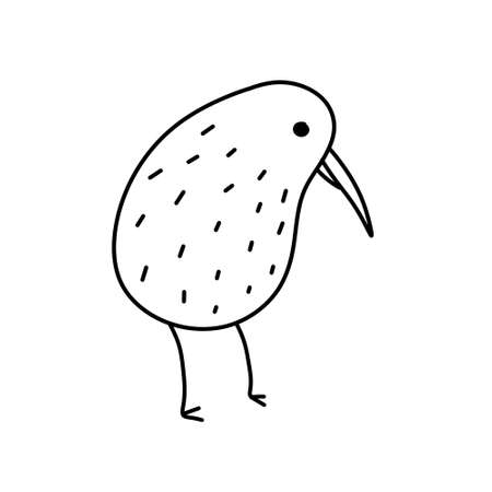 Kiwi bird. Rare Australian animal. Black and white sketch style. Cartoon illustration isolatedのイラスト素材