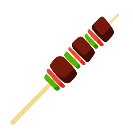 Shish Kebab Meat with vegetables on a stick or skewer. Grilled pork Barbecue. Flat cartoon illustration isolated on whiteのイラスト素材
