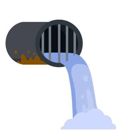 Pipe with water. Drainage system. Water supply and sewerage. Industrial drain. Flat cartoon illustration isolated on white backgroundのイラスト素材