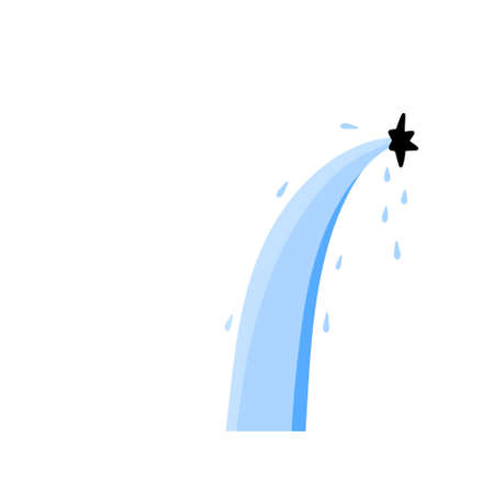 Leakage of water. Hole and damage. Flooding and the flow of blue liquid. Stream, drop with splashes and hole. Flat illustrationのイラスト素材