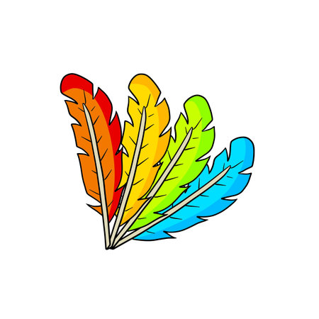 Bird feather. Plumage of flying animal. Decorative element. Multicolored Cartoon illustrationのイラスト素材