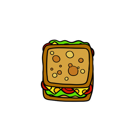 Sandwich. Bread with cheese, tomato and lettuce. Food icon. Cartoon illustrationのイラスト素材