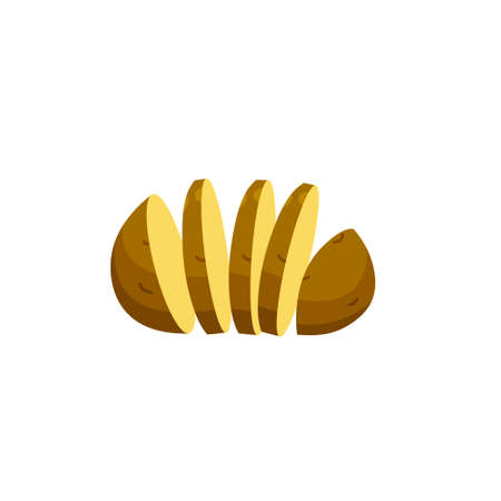 Sliced Potatoes. Piece of brown root vegetable. Natural farm ingredient. Flat Illustrationのイラスト素材