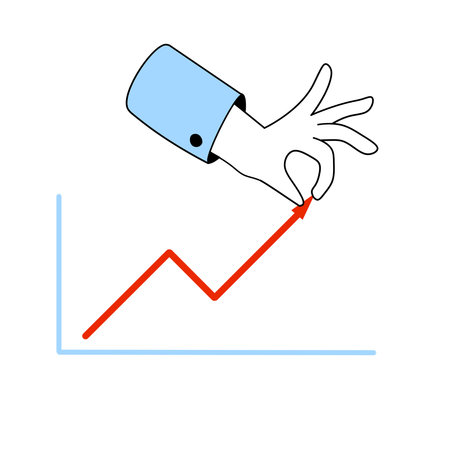 Chart growth. Increase business concept. Hand of businessman. Outline cartoon illustration. Bank investments in the economy. Pick and take red arrowのイラスト素材