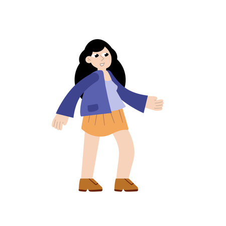 Woman in jacket. Female character walk. Girl in casual autumn clothes on the move. Trendy modern...