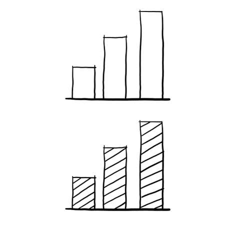 Business growth chart. Red columns. Analytics and data analysis. Doodle graph. Outline sketch cartoon illustrationのイラスト素材