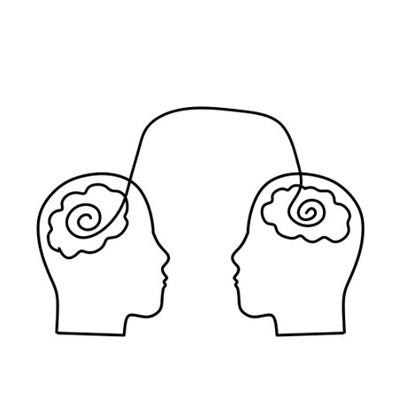 Dialogue between people. Mental connection. Idea and general thinking. Brainstorm men and women. Outline illustrationのイラスト素材