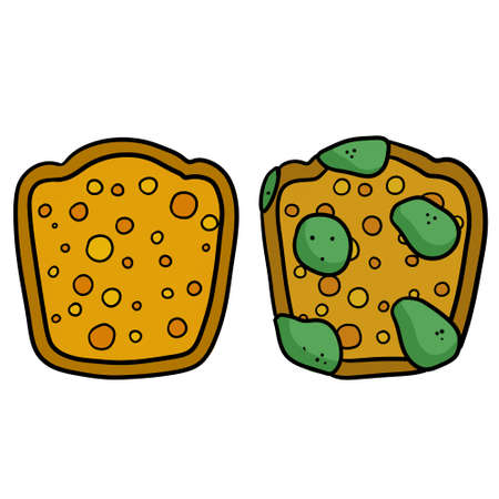 Bread with mold. Incorrect storage of the product. Fungus and rot. Sliced loaf for a sandwich. Cartoon illustrationのイラスト素材