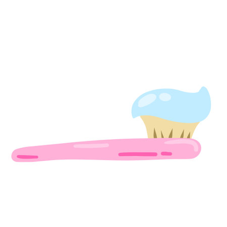 Pink Toothbrush. Dental hygiene. Brushing teeth with Toothpaste. Flat cartoon isolated on white backgroundのイラスト素材