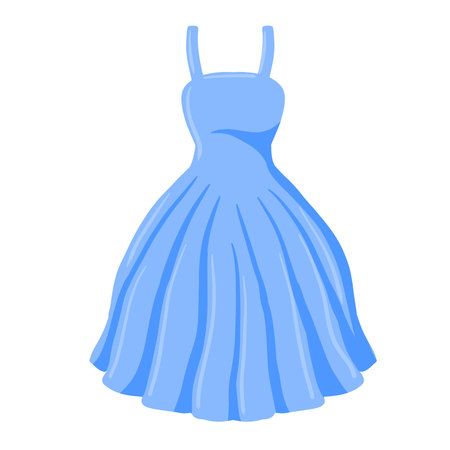 Ball gown. Women blue clothing. Beautiful dress. Flat cartoonのイラスト素材