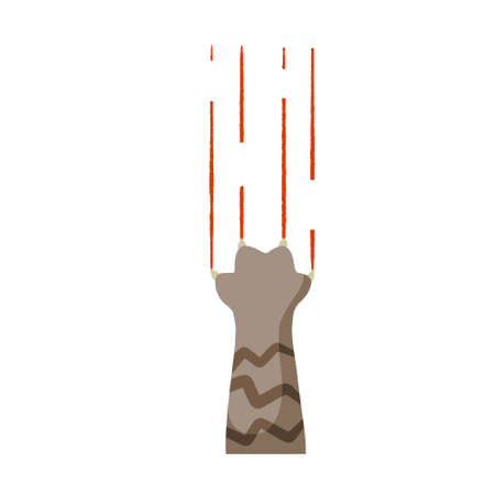 Grey cat foot. Scratch with blood trail. Aggression and injuries. Evil behavior of pet - Cartoon flat illustrationのイラスト素材